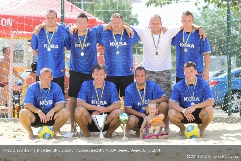 Víťaz 2. ročníka majstrovstiev SR v plážovom futbale, mužstvo KOBA Senec. Senec, 6. júl 2014.