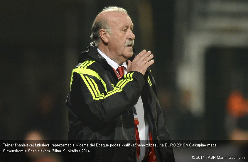 Tréner španielskej futbalovej reprezentácie Vicente del Bosque počas kvalifikačného zápasu na EURO 2016 v C-skupine medzi Slovenskom a Španielskom. Žilina, 9. októbra 2014.